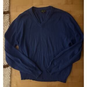 Byford Sweater Blue Cotton Knit V Neck Long Sleeve Sweater L